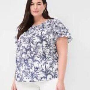 Flutter-Sleeve Crew-Neck Top